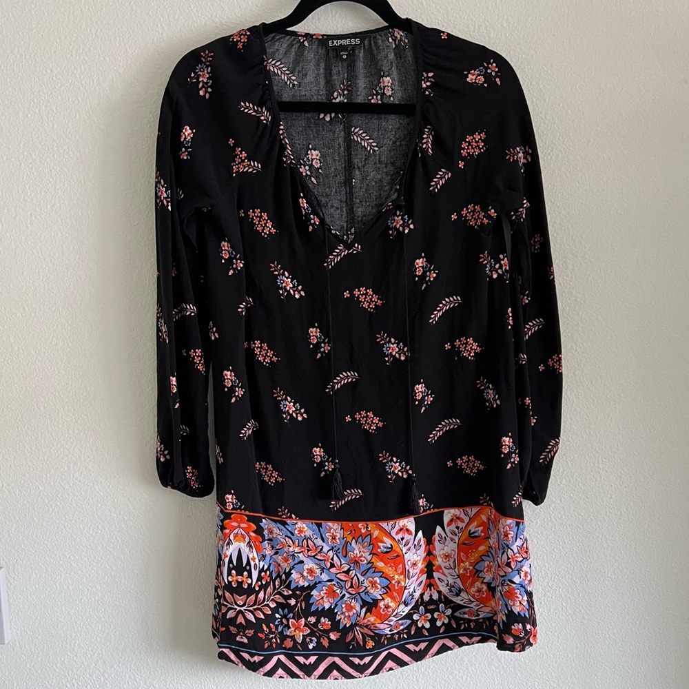 Express Floral Long Sleeve Mini Dress